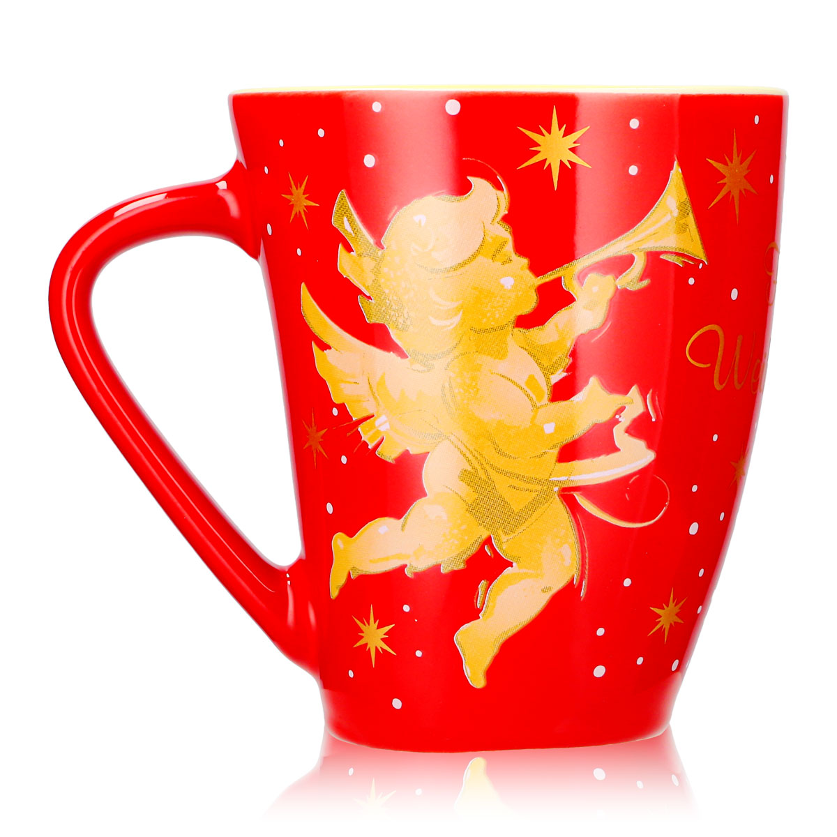 12 Mohaba Mulled Wine Mugs, Model 2000, "Merry Christmas with an Angel," Fire Red / Cream, 0.2 L, Calibrated – View 4