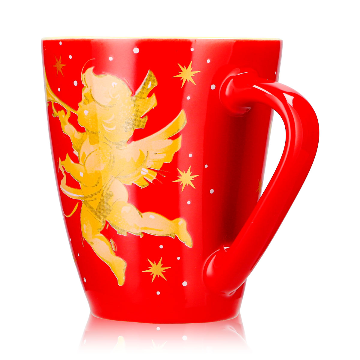 12 Mohaba Mulled Wine Mugs, Model 2000, "Merry Christmas with an Angel," Fire Red / Cream, 0.2 L, Calibrated – View 5