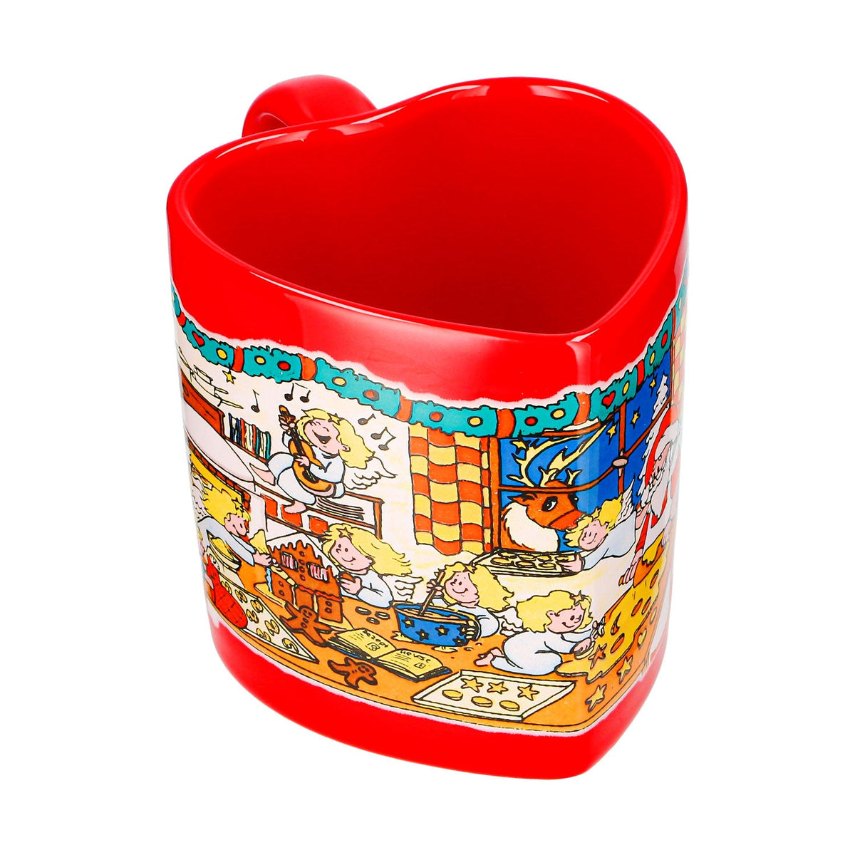4 Mohaba Mulled Wine Mugs, Heart-Shaped Christmas Bakery Mug with Angel, Fire-Red, 0.2 L, Calibrated – View 2