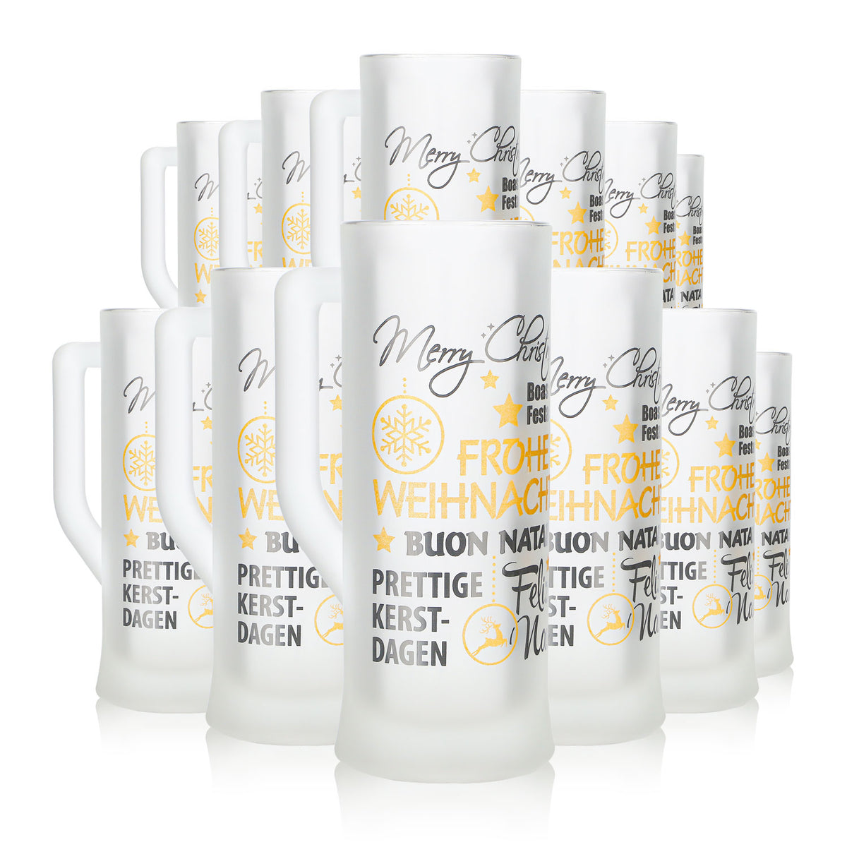 12 Mohaba "Karlsseidel" Glazed Glass Mulled Wine Mugs, "Merry Christmas," 0.2 L, Calibrated