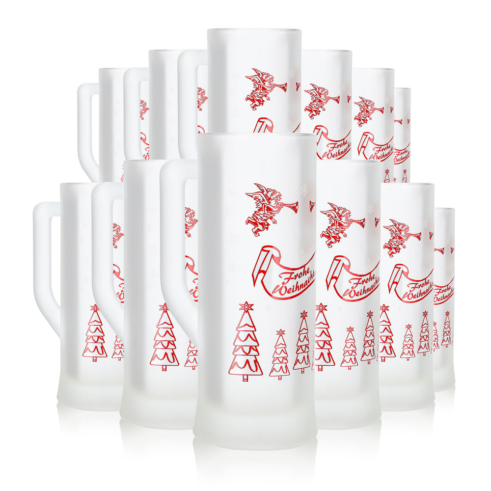 12 Mohaba Karlsseidel Mulled Wine Mugs, Satin-Finish Glass, "Merry Christmas Angel," 0.2 L, Calibrated