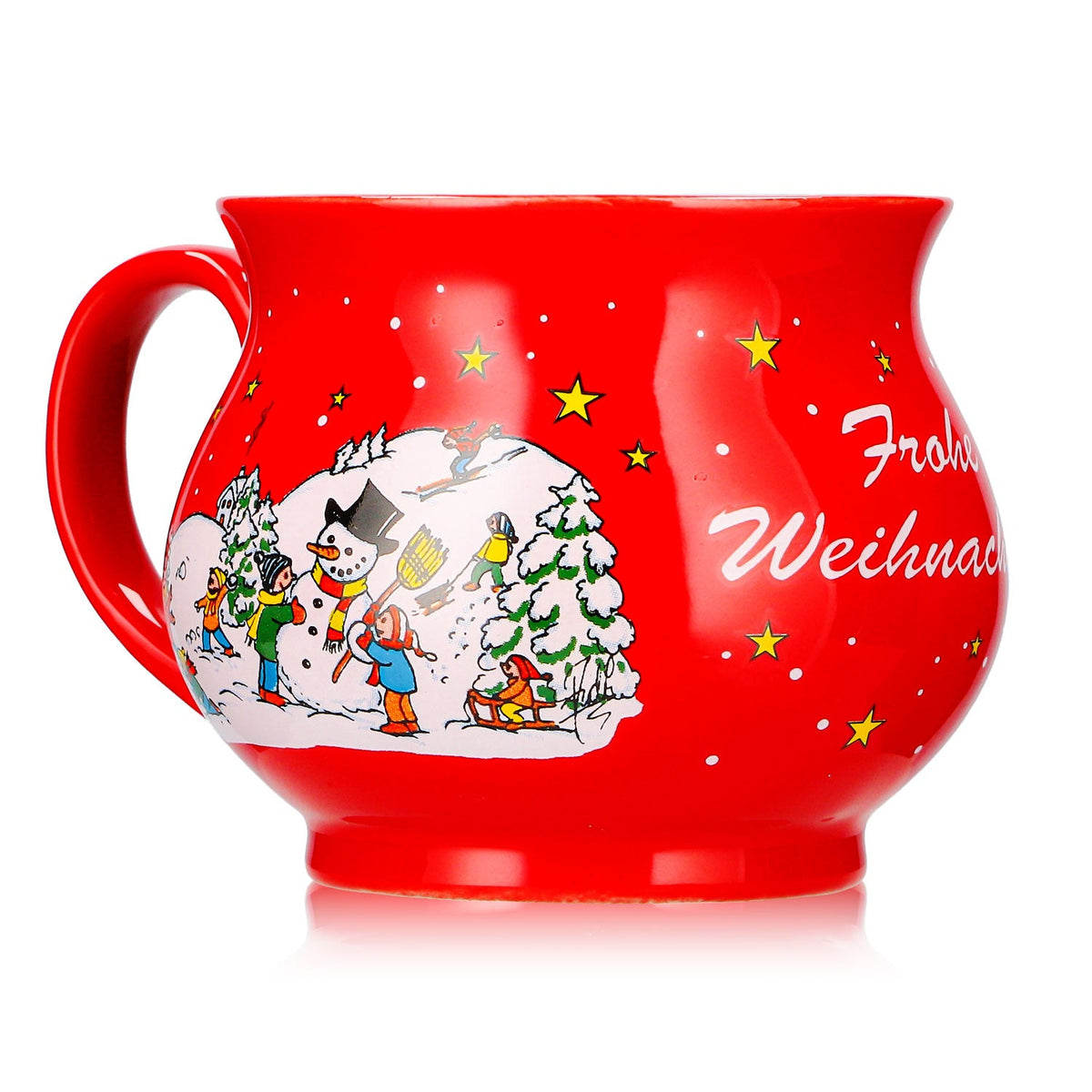 4 Mohaba Mulled Wine Mugs, Round Mugs, Merry Christmas, Winter, Fire Red, 0.2 L, Calibrated – View 3