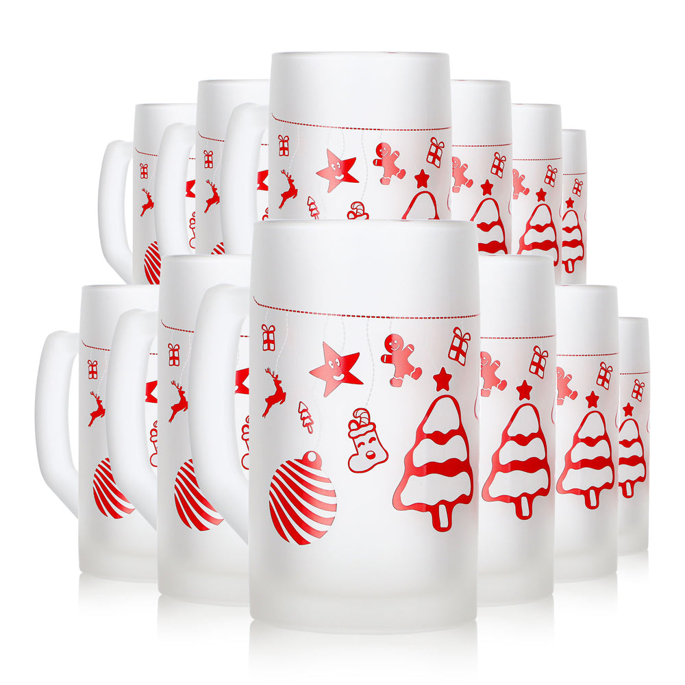 12 Mohaba Ludwigsseidel Glazed Glass Mulled Wine Mugs with Christmas Tree Design, 0.2 L, Calibrated