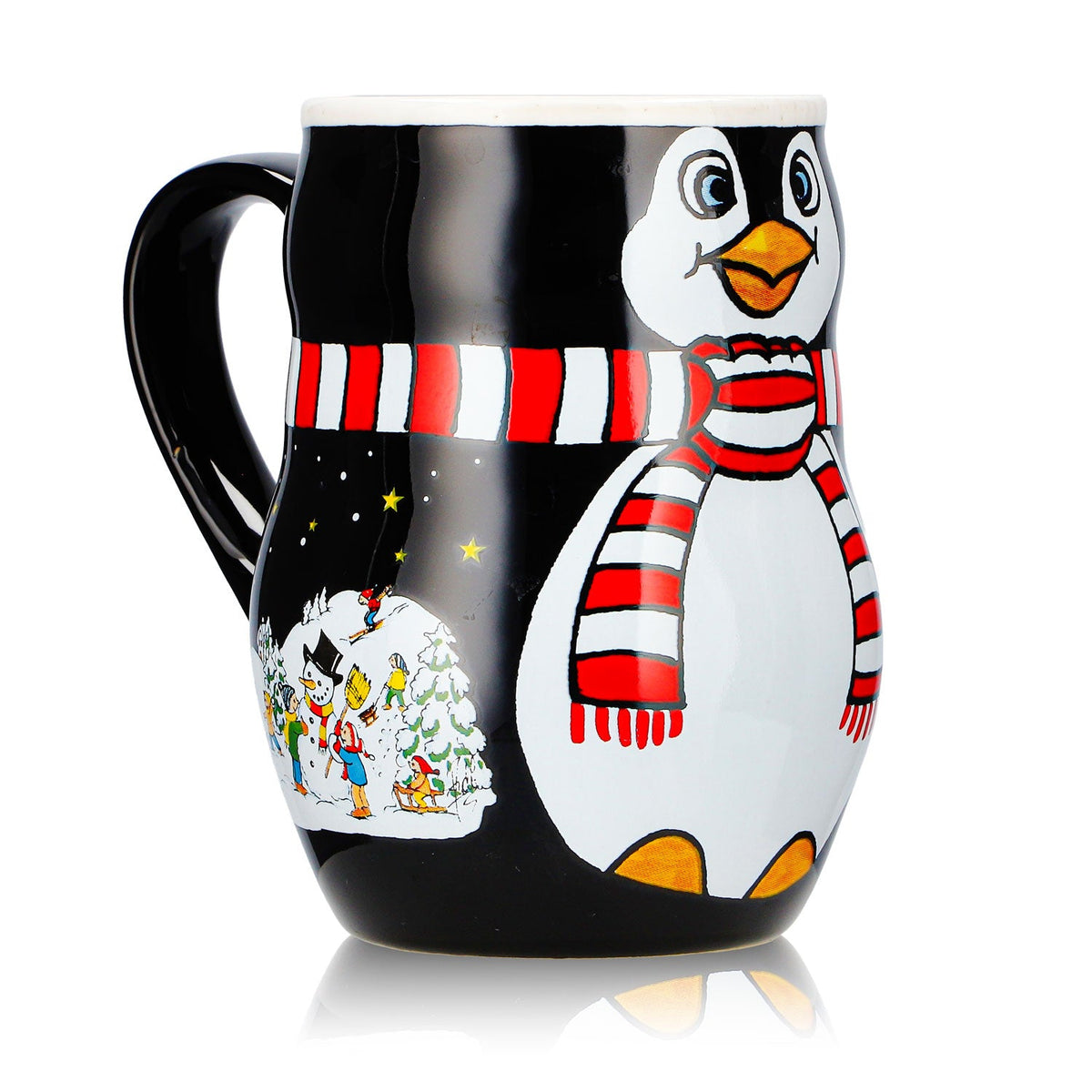 4 Mohaba Mulled Wine Mugs, Penguin Mug with Relief Design, "Merry X-mas," Black/White, 0.2 L, Calibrated – View 3