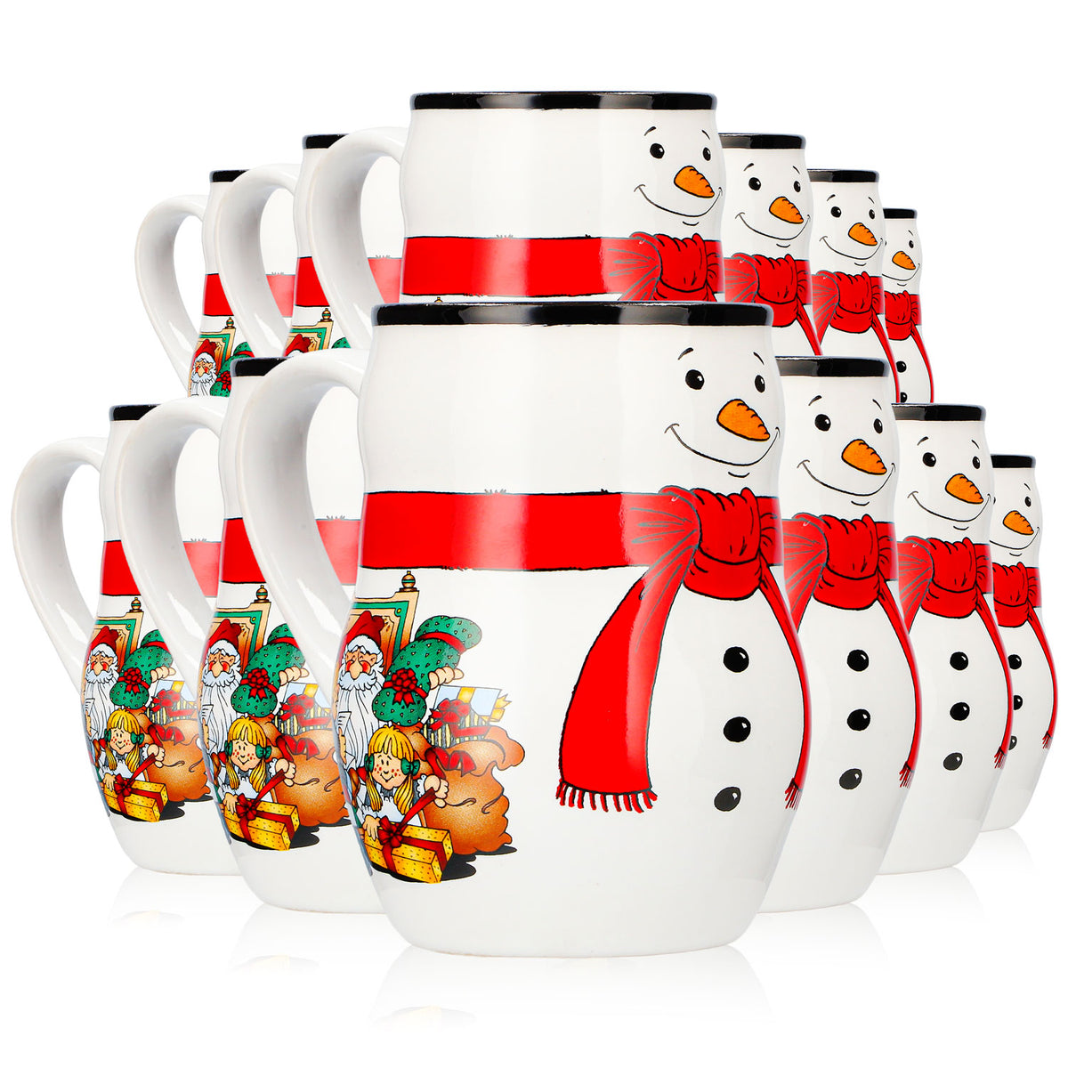12 Mohaba Mulled Wine Mugs, Snowman Mug with Relief Design, Merry Christmas, White/Black, 0.2 L, Calibrated