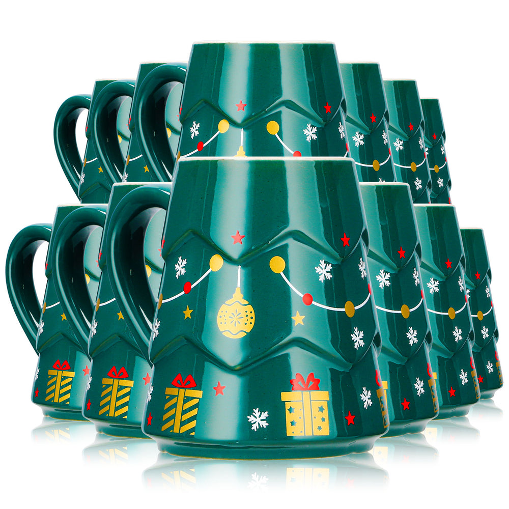 12 Mohaba Mulled Wine Mugs, Christmas Tree Design, Dark Green / Chamonix, 0.2 L, Calibrated