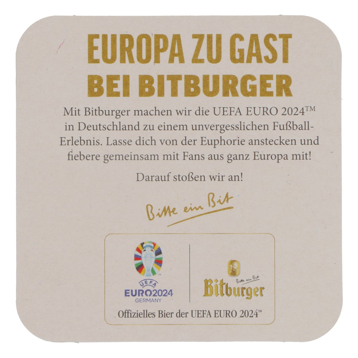 125x Bitburger beer coasters 9x9 cm "Auf deinen Deckel Bitte" ("On your coaster, please") Back: "Euro 2024" – View 4