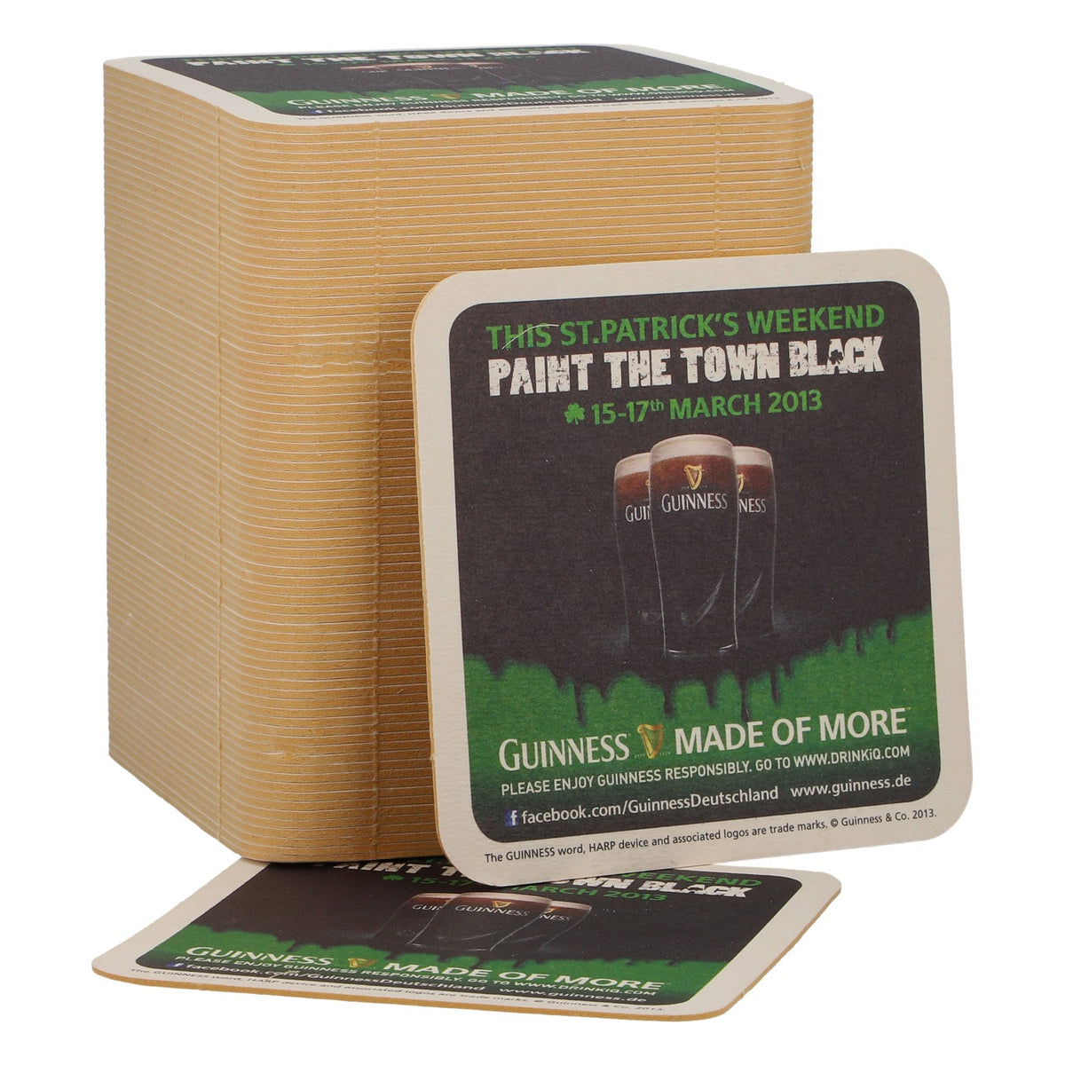 125 Guinness Beer Coasters, March 2013, "Paint the Town Black" with Green Accents