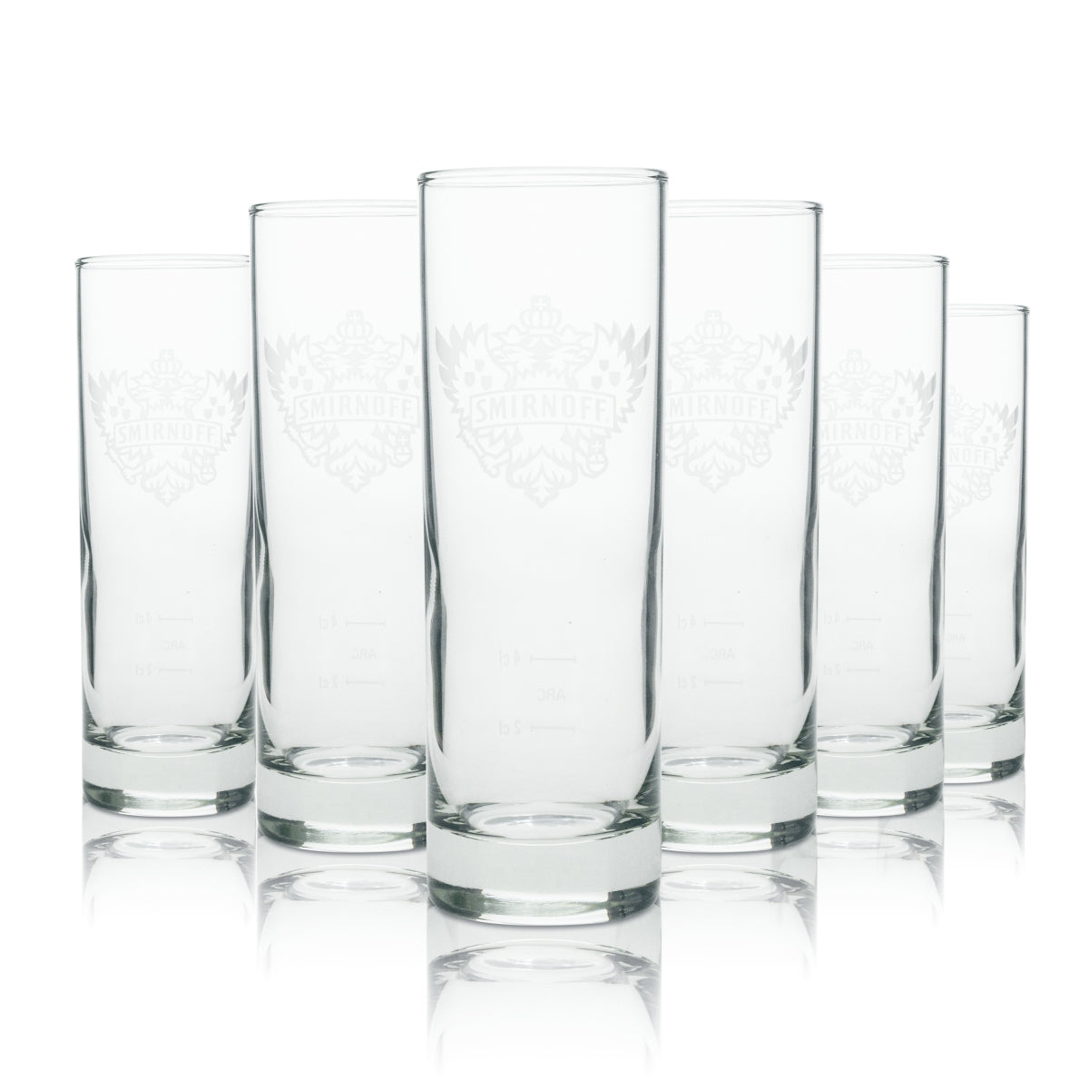 12x Smirnoff Vodka Long Drink Glass, Thin White Logo, 220 ml