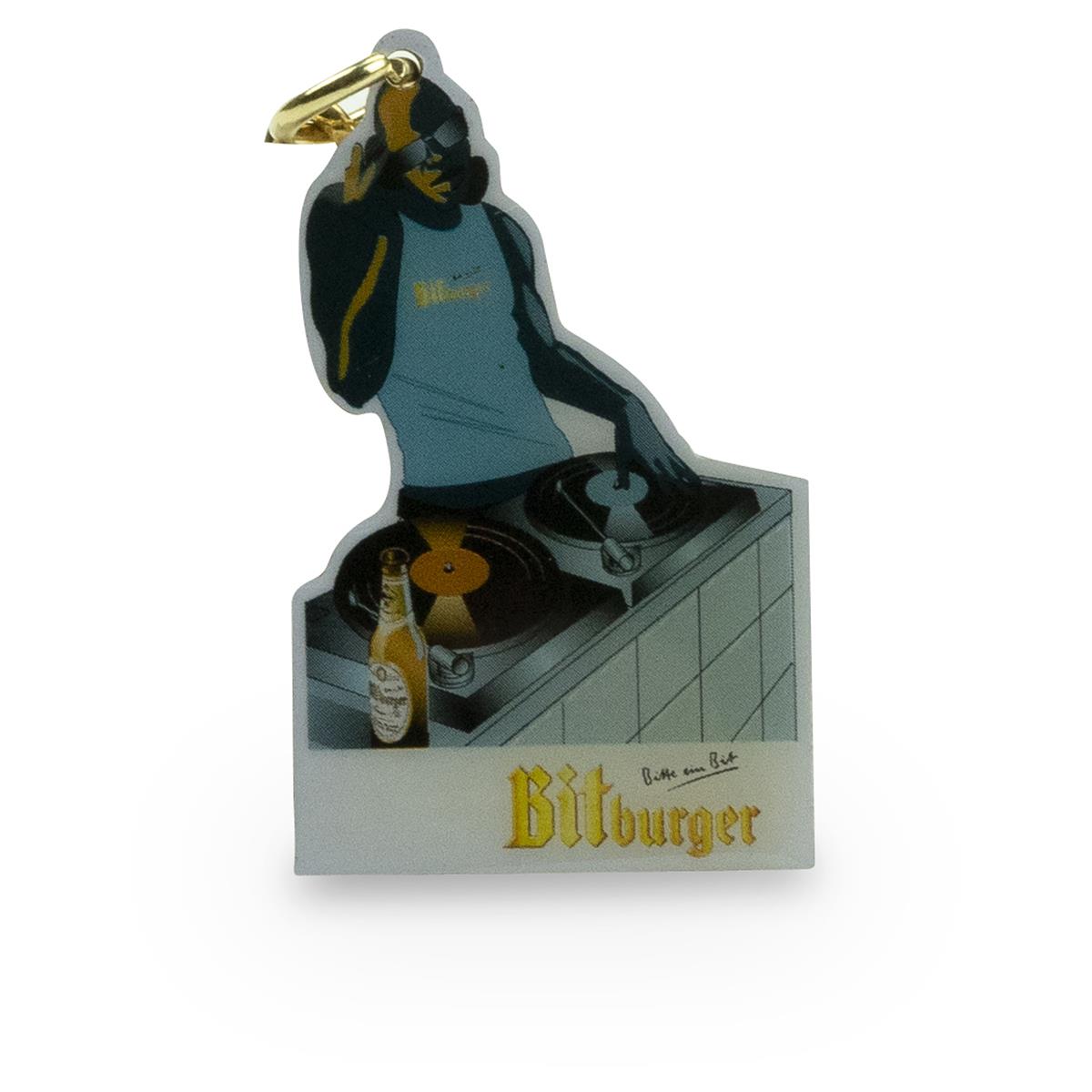 1x Bitburger beer key ring in gold with men's logo