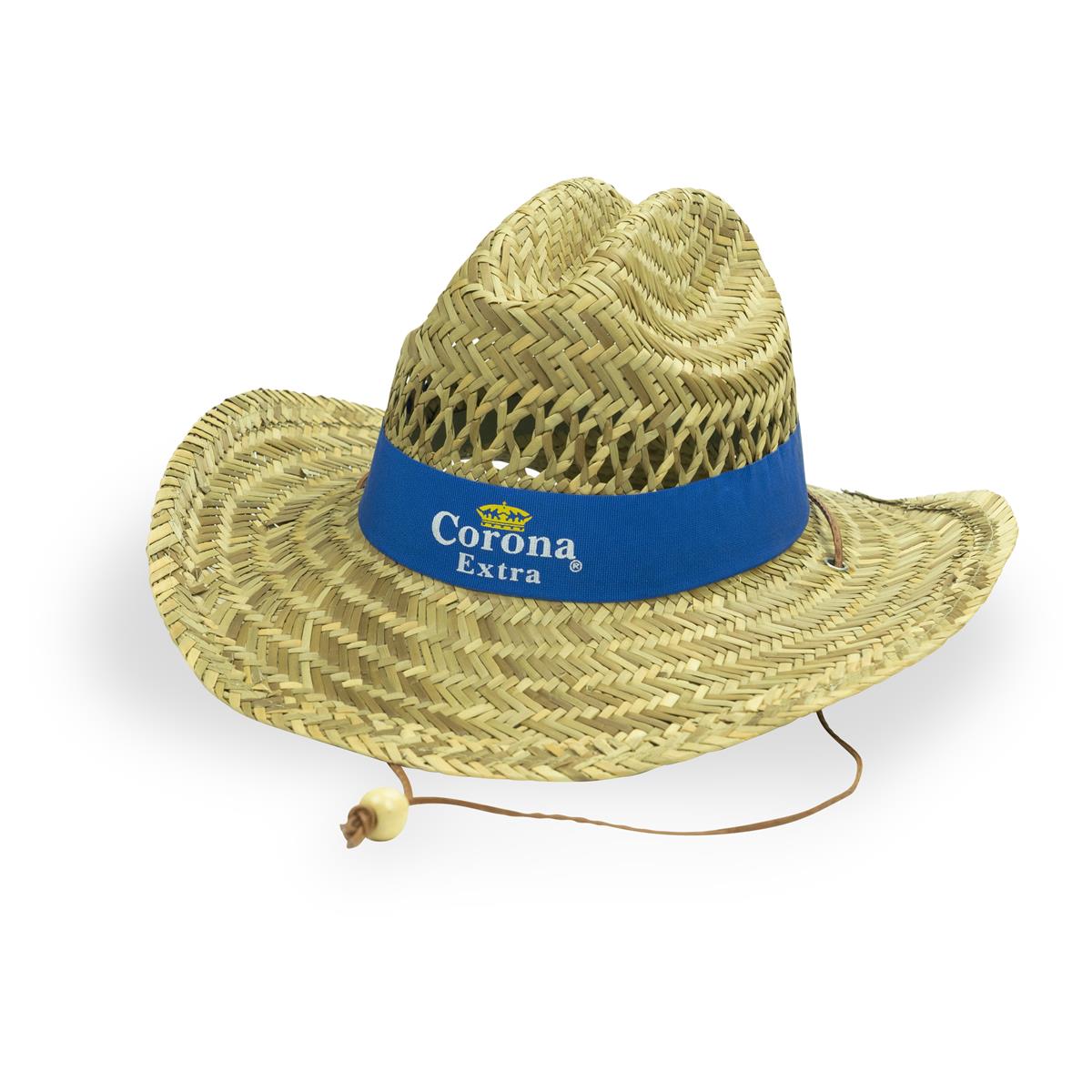 1x Corona beer straw hat, natural with blue ribbon – View 2