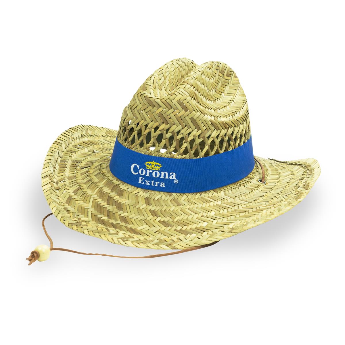 1x Corona beer straw hat, natural with blue ribbon – View 3