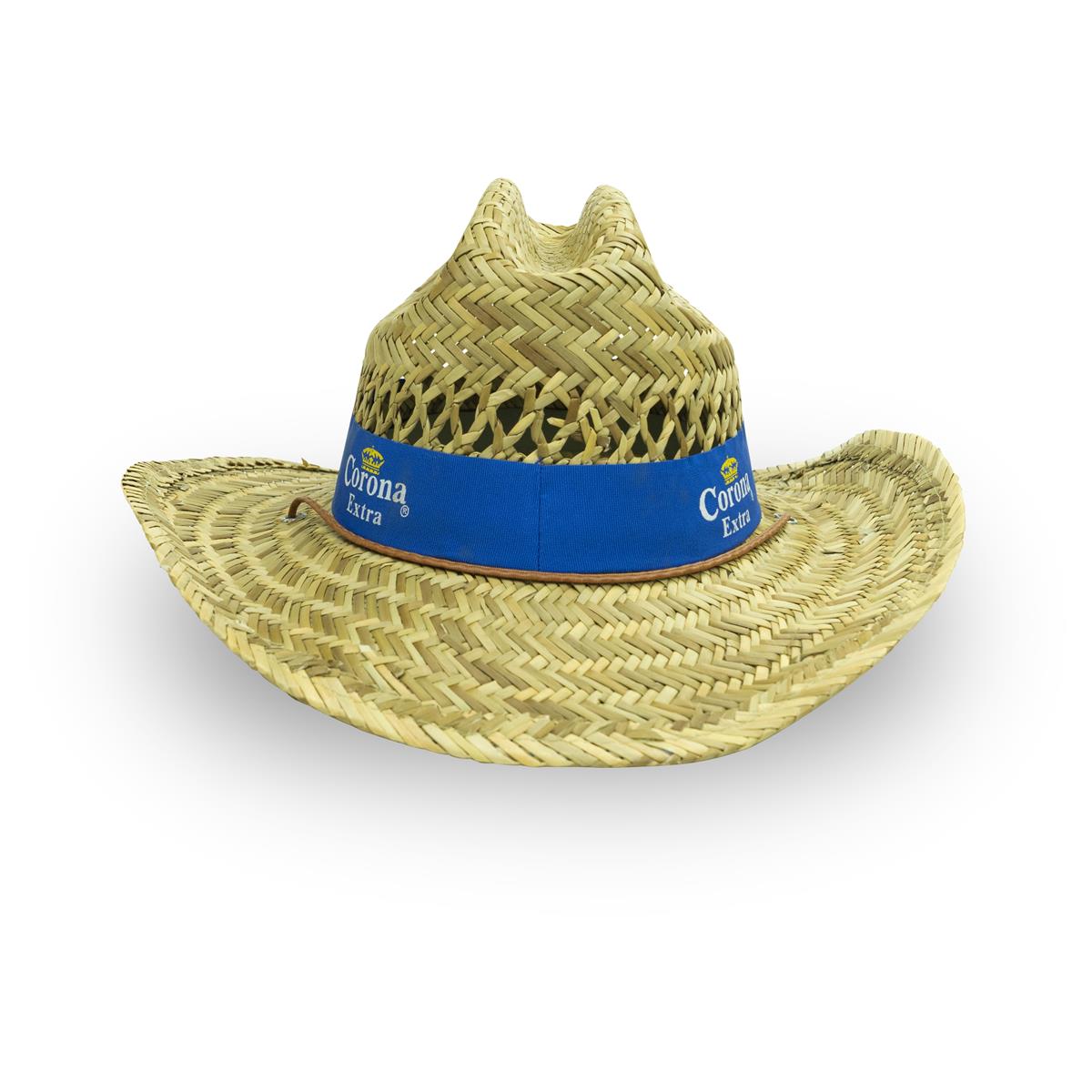 1x Corona beer straw hat, natural with blue ribbon – View 4
