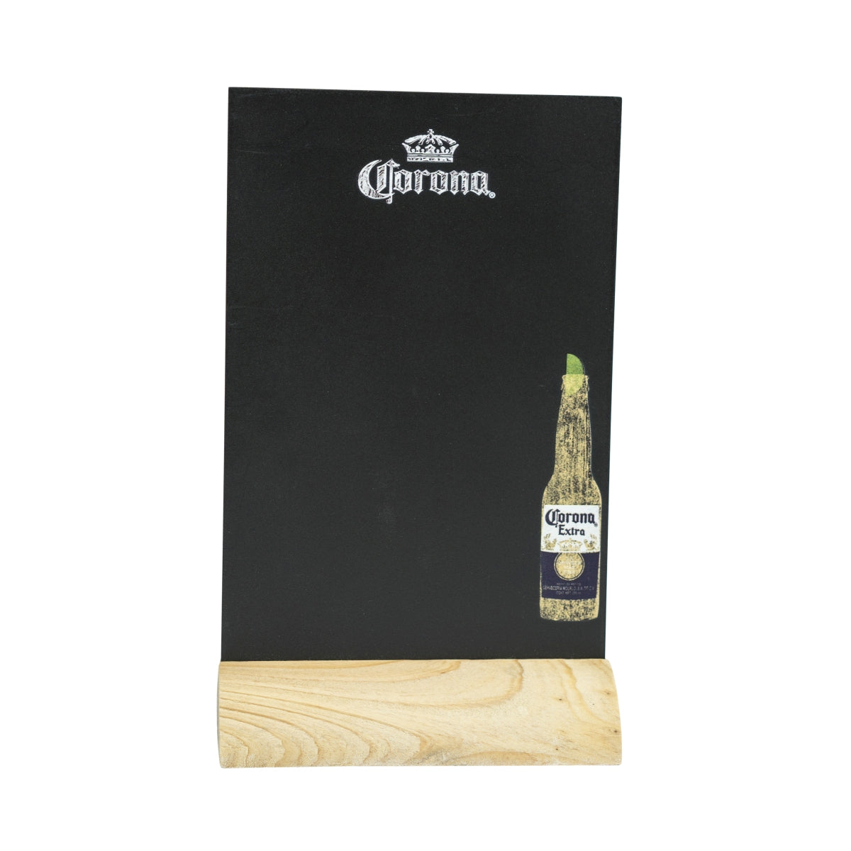 1x Corona beer table display chalkboard, small, wooden base with metal clips
