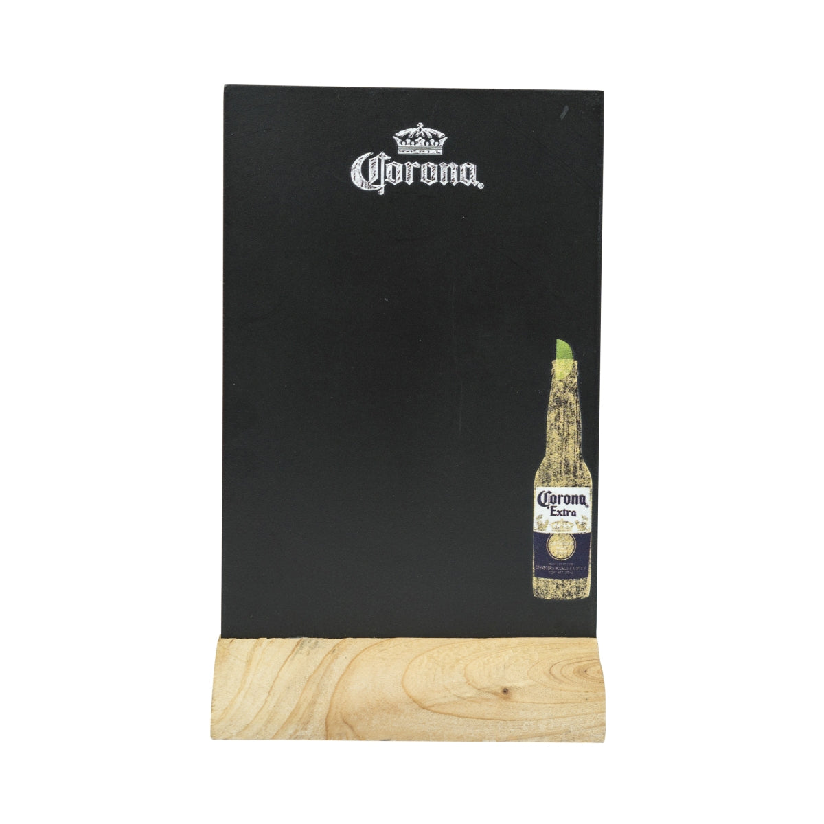 1x Corona beer table display chalkboard, small, wooden base with metal clips – View 2
