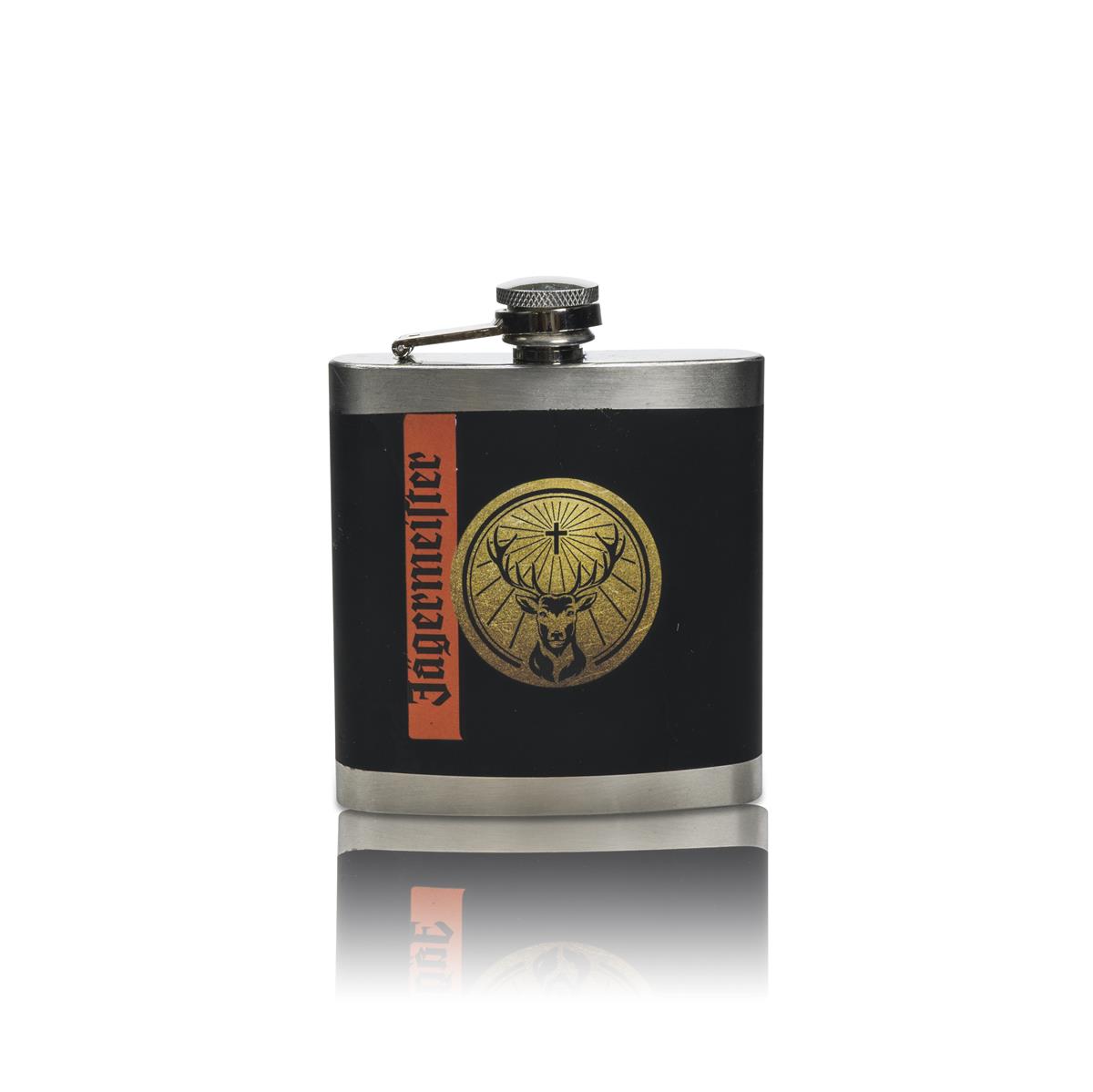 1x Jägermeister liqueur hip flask, black metal