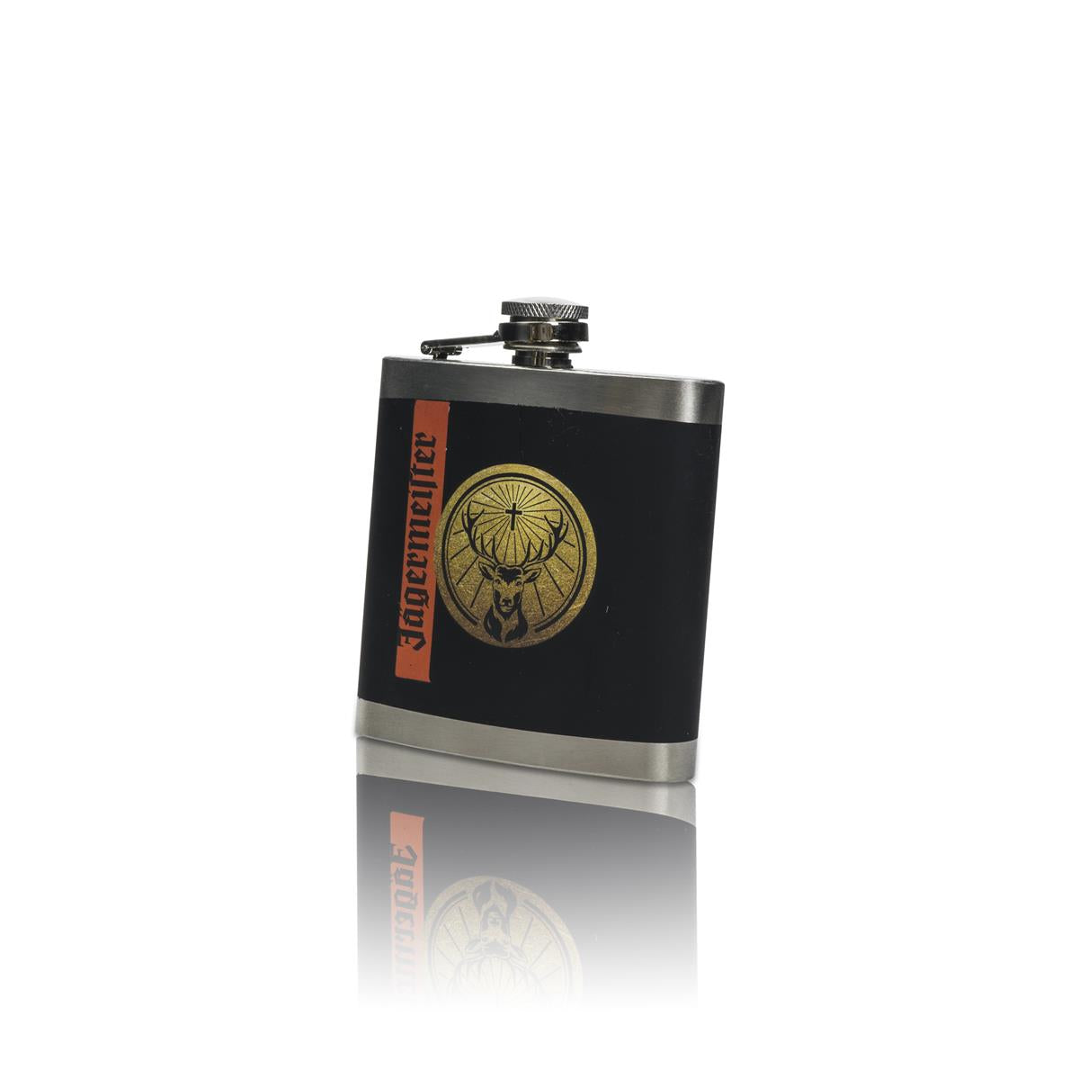 1x Jägermeister liqueur hip flask, black metal – View 2