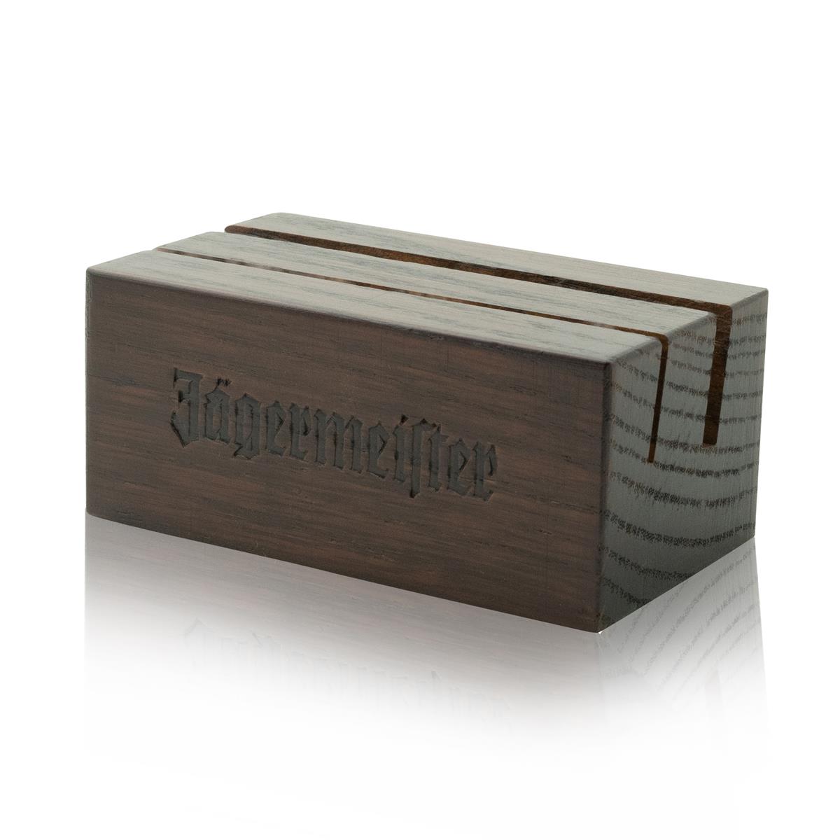 1x Jägermeister liqueur table display wooden card holder – View 2
