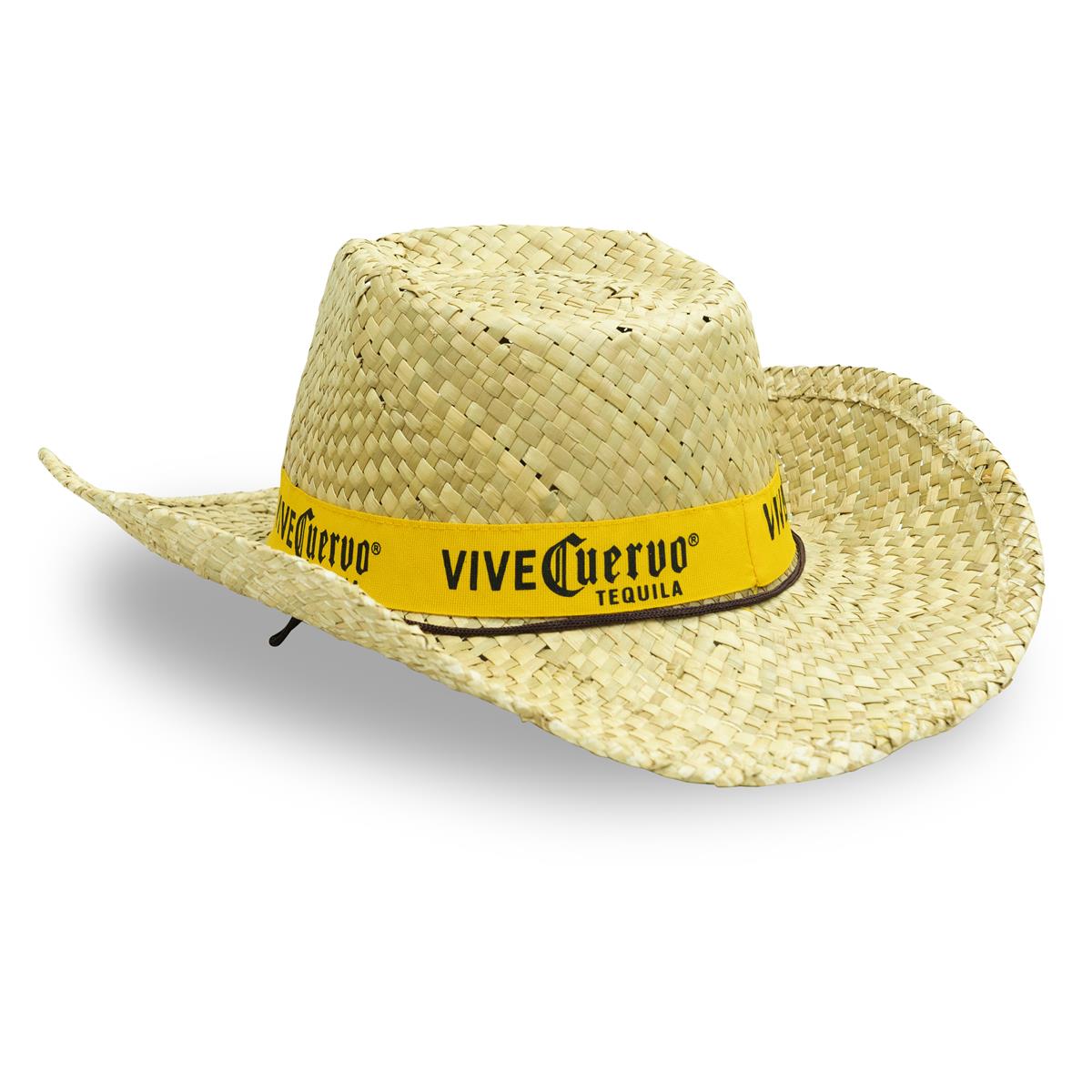 1x Jose Cuervo Tequila Straw Hat, natural with yellow band and hat string