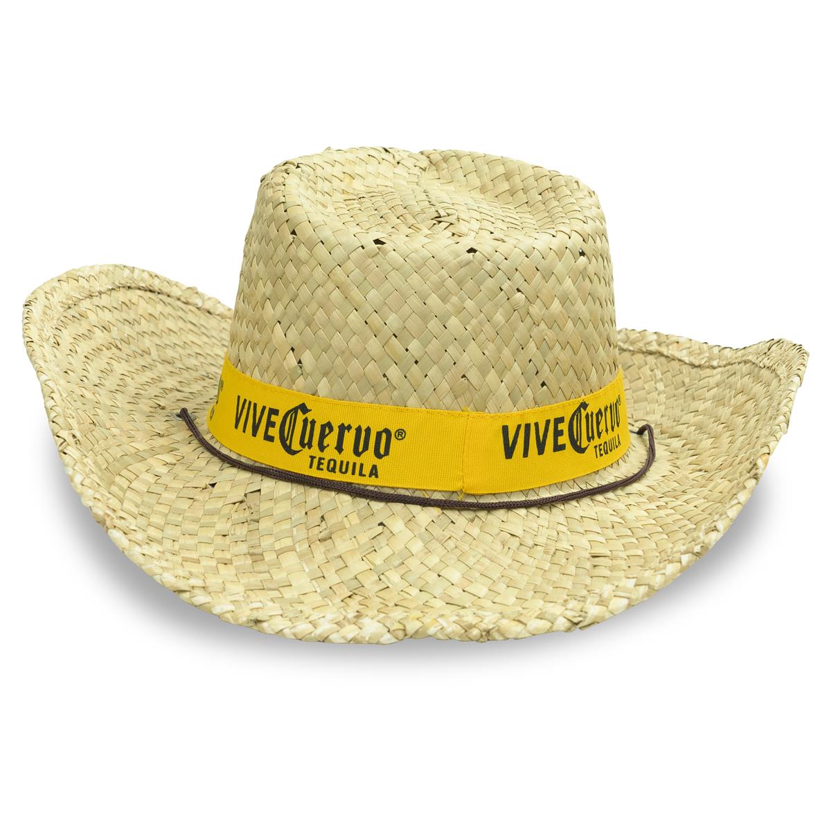 1x Jose Cuervo Tequila Straw Hat, natural with yellow band and hat string – View 3