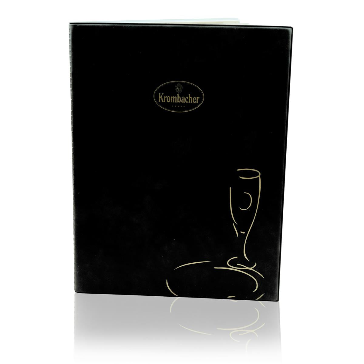 1x Krombacher beer menu card, leather binding, DIN A4