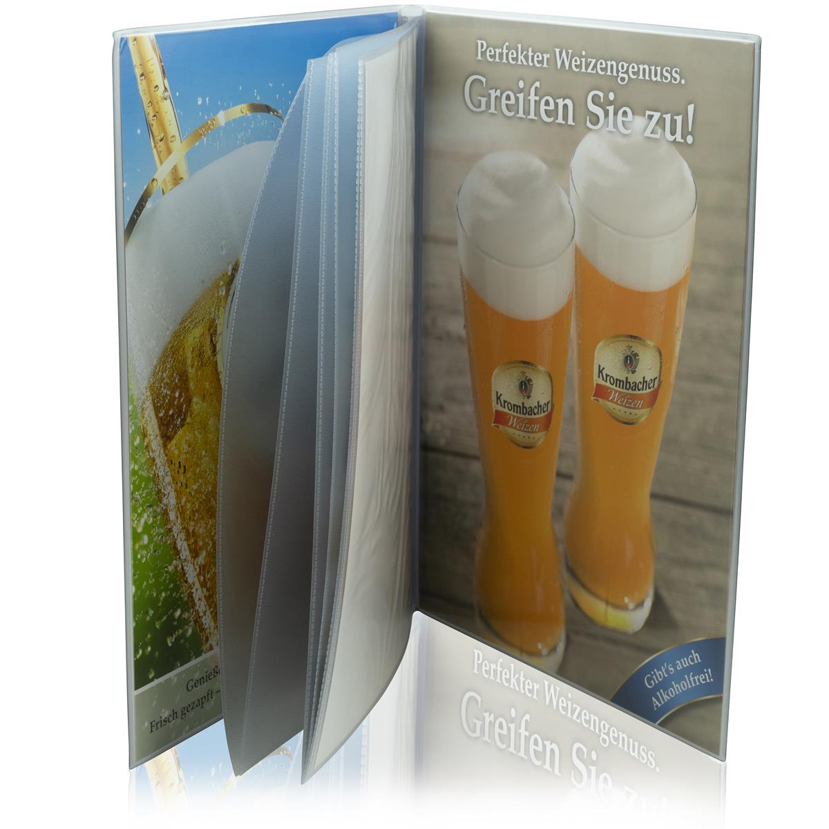1x Krombacher beer menu card, leather binding, DIN A4 – View 2