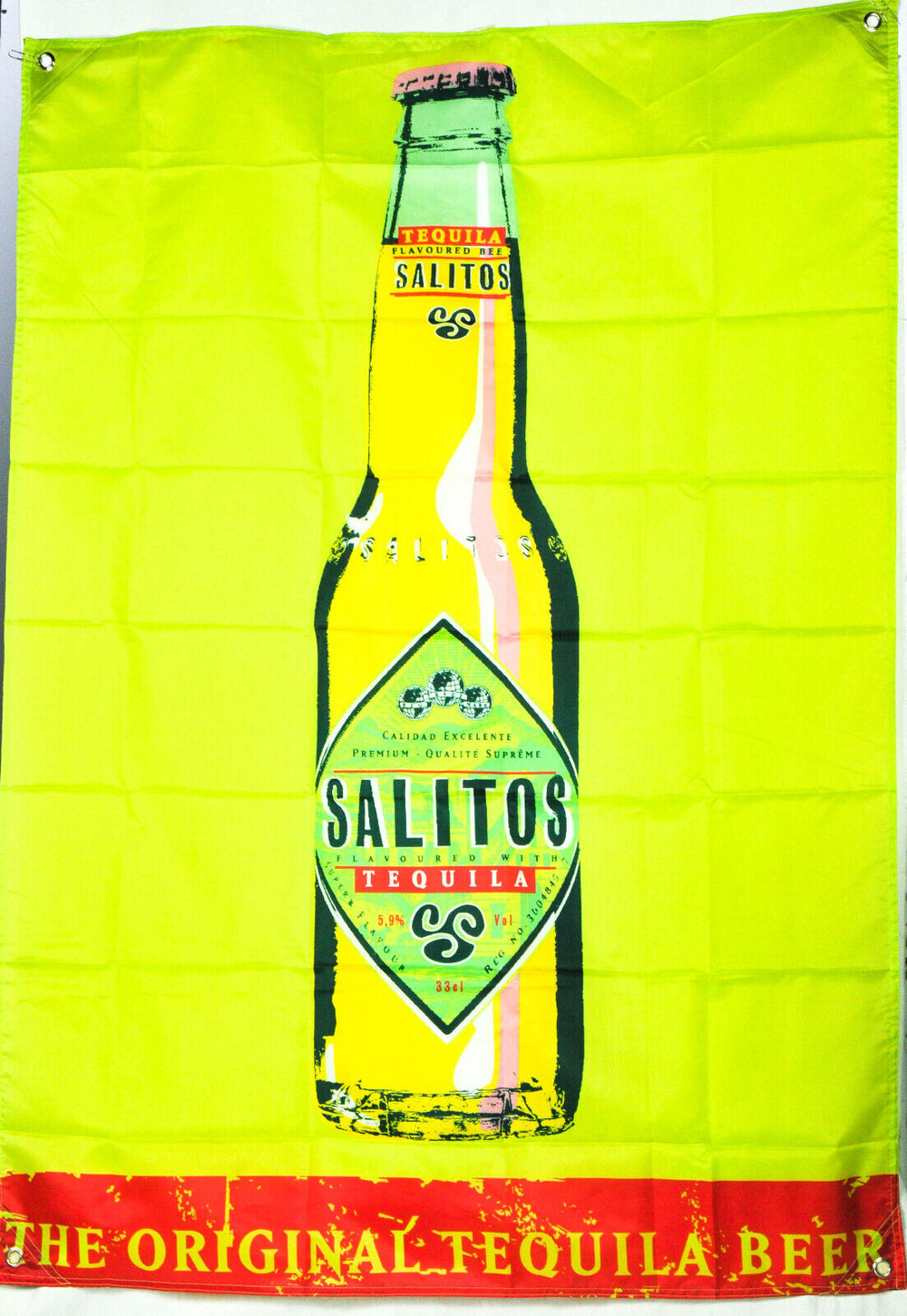 1x Salitos beer flag banner with bottle, neon green, 95 x 140 cm
