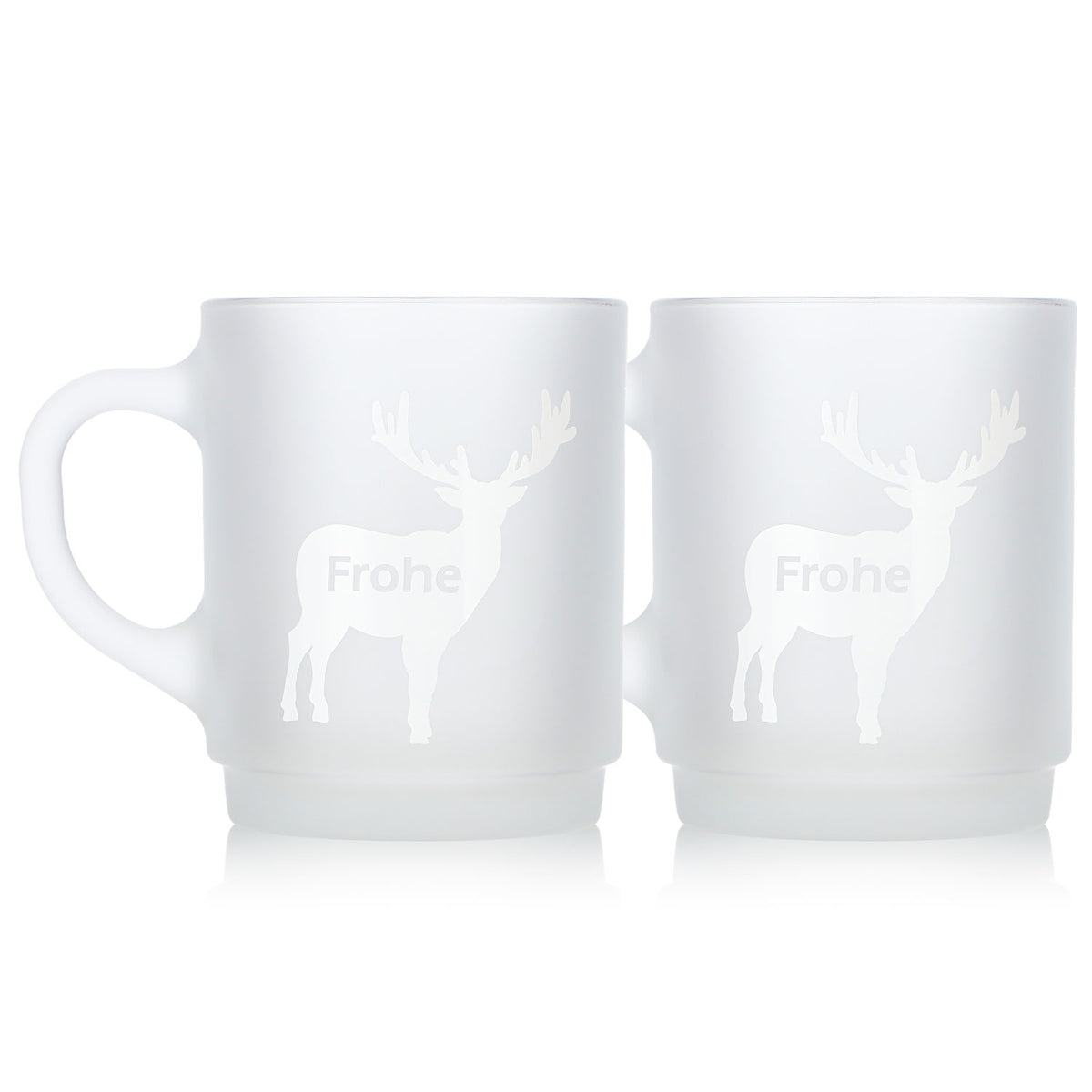 2 Mohaba Satin-Finish Glass Mulled Wine Mugs with Deer Design, "Merry Christmas," 0.2 L, Calibrated