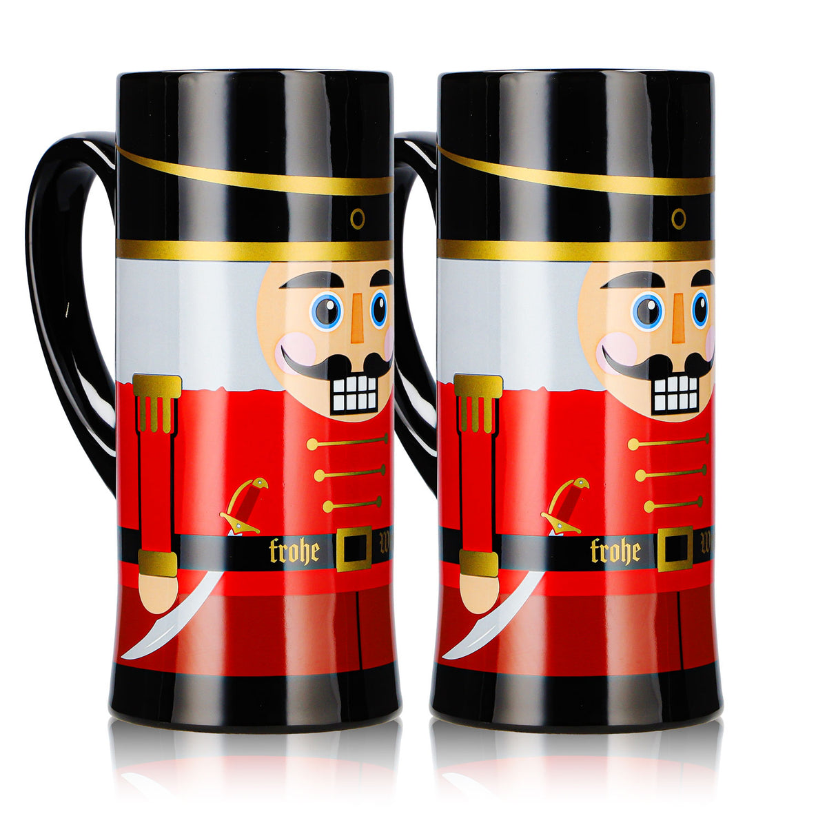 2 Mohaba Mulled Wine Mugs, Flute-Shaped, Nutcracker, Merry Christmas, Black, 0.2 L, Calibrated