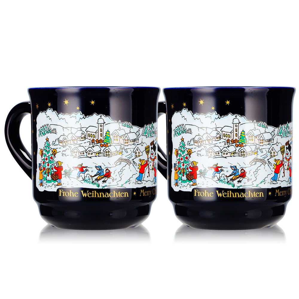 2 Mohaba Mulled Wine Mugs, Model 8000, "Merry Christmas," Winter, Cobalt Blue, 0.2 L, Calibrated, Stackable