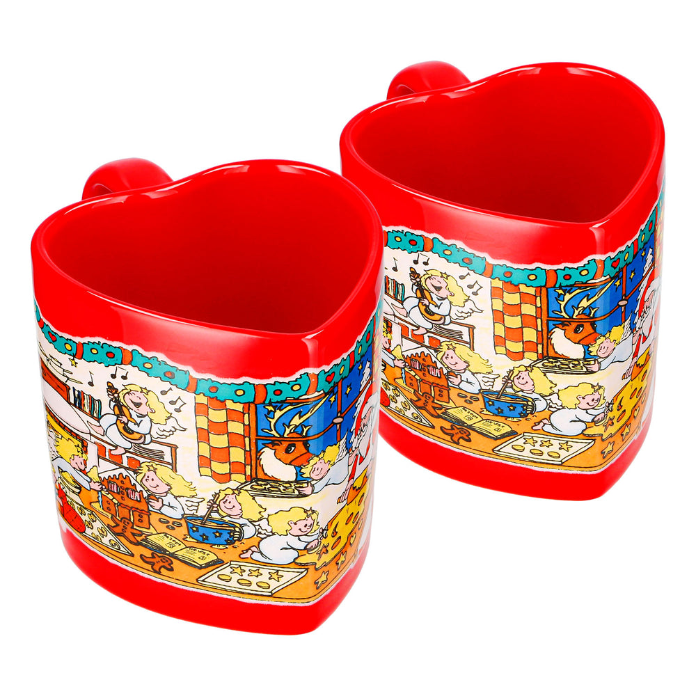 2 Mohaba Mulled Wine Mugs, Heart-Shaped Christmas Bakery Mug with Angel, Fire-Red, 0.2 L, Calibrated