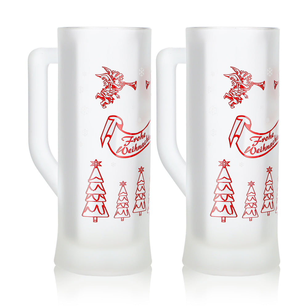2 Mohaba Karlsseidel Mulled Wine Mugs, Satin-Finish Glass, "Merry Christmas Angel," 0.2 L, Calibrated