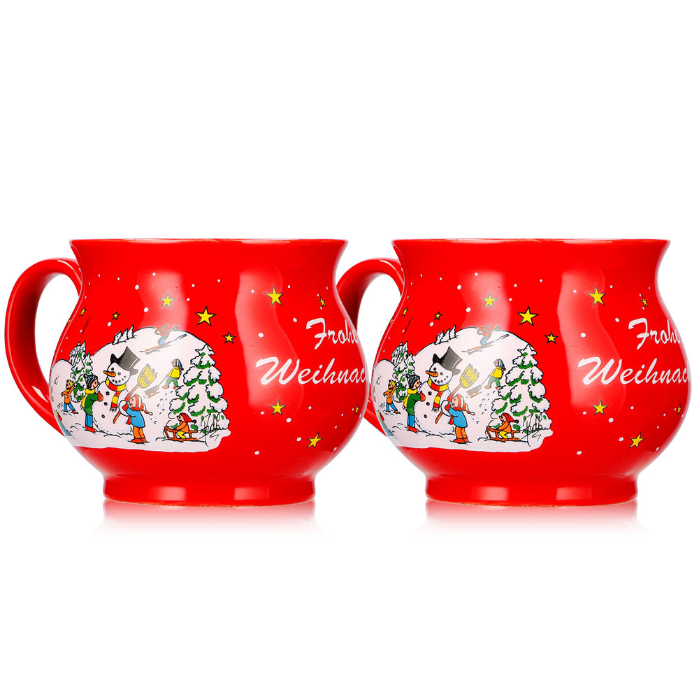 2 Mohaba Mulled Wine Mugs, Round Mugs, Merry Christmas, Winter, Fire Red, 0.2 L, Calibrated