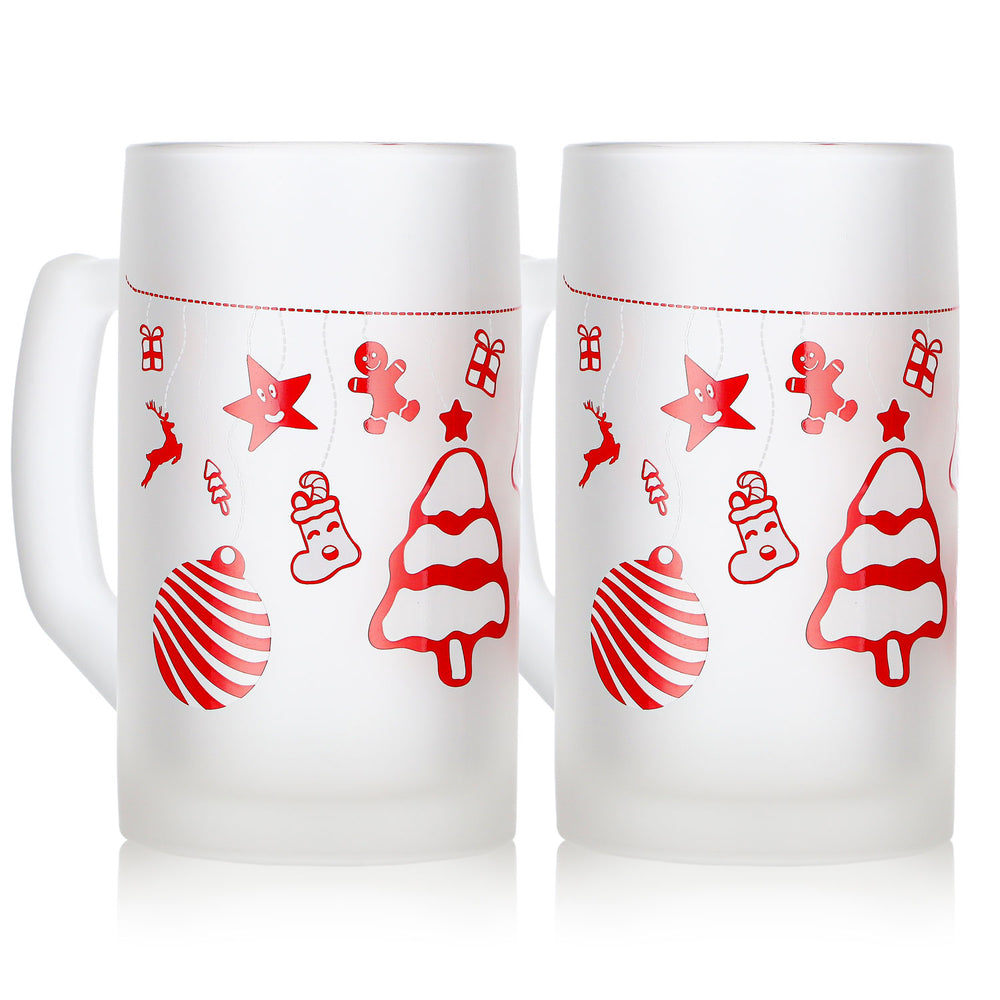 2 Mohaba Ludwigsseidel Glazed Glass Mulled Wine Mugs with Christmas Tree Design, 0.2 L, Calibrated