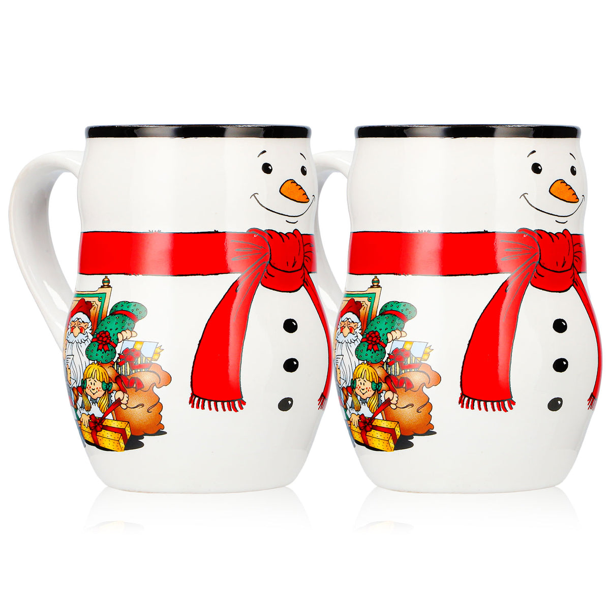 2 Mohaba Mulled Wine Mugs, Snowman Mug with Relief Design, Merry Christmas, White/Black, 0.2 L, Calibrated