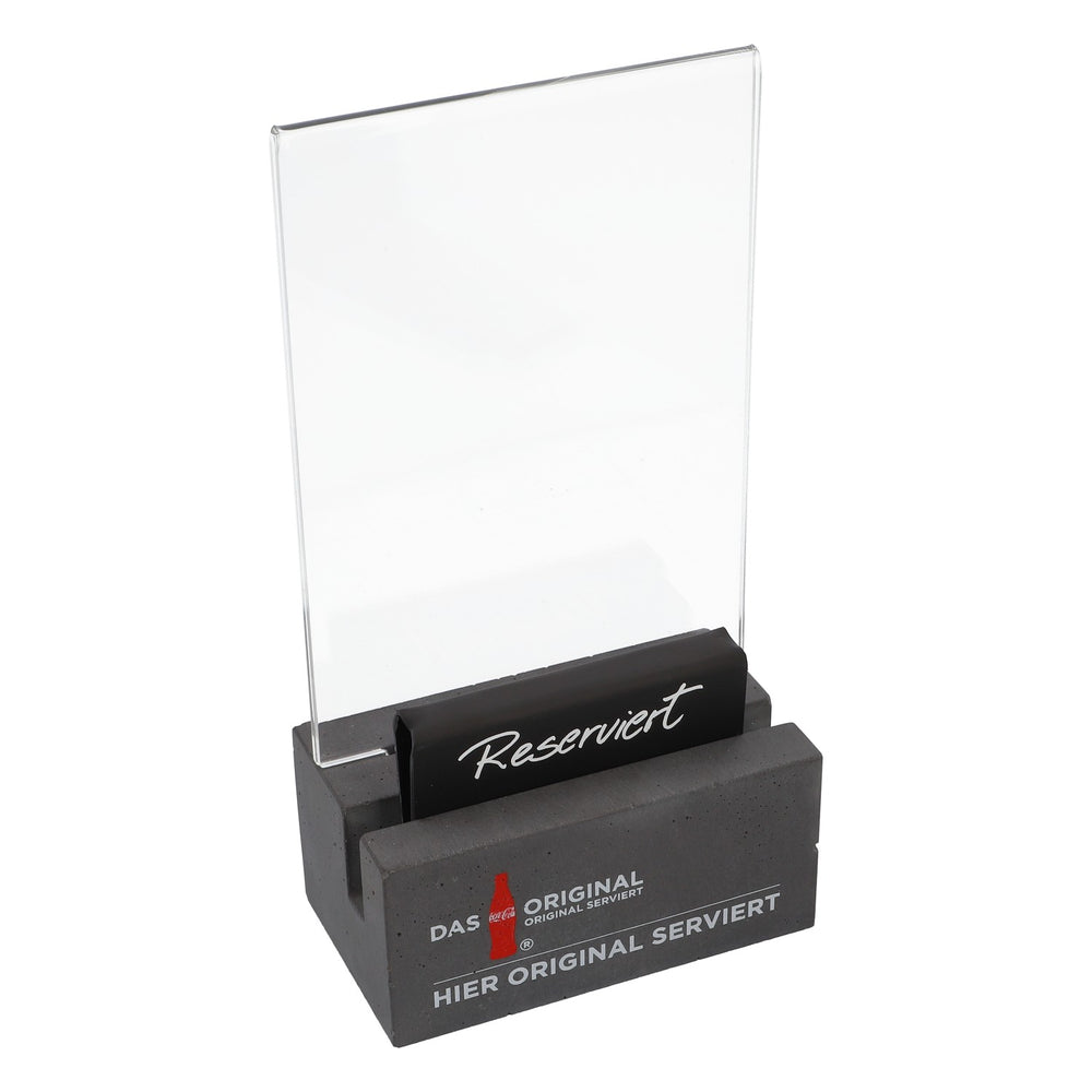 2x Coca Cola soft drink table display card holder, dark gray, "The Original," concrete base, multifunctional, A6   new