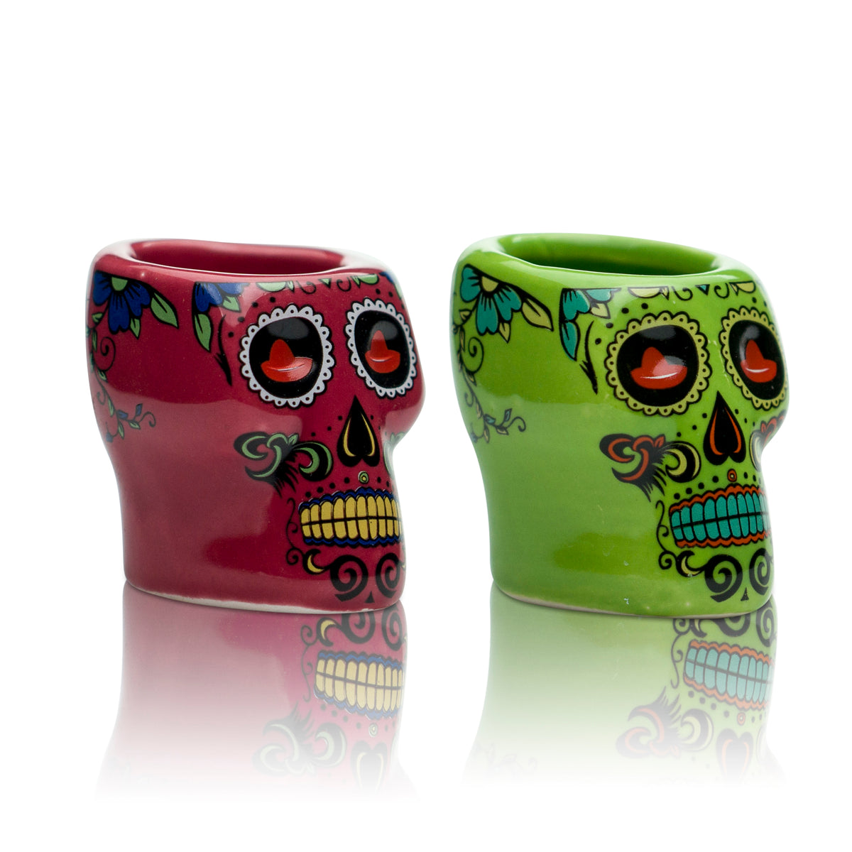 2x Sierra Tequila Glass Clay 2cl Shot Glasses Green Skull Schnapps Shot Glasses