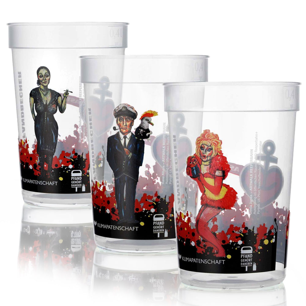 3x Astra Beer Glass Mug Reusable Festival Set 0.4l Kiez-Stars Hamburg