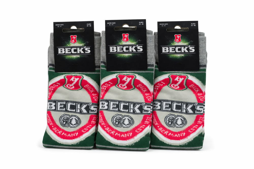 3x Becks Beer Socks Size 42-46 Stockings Retro Party Leisure Gray Pattern Logo