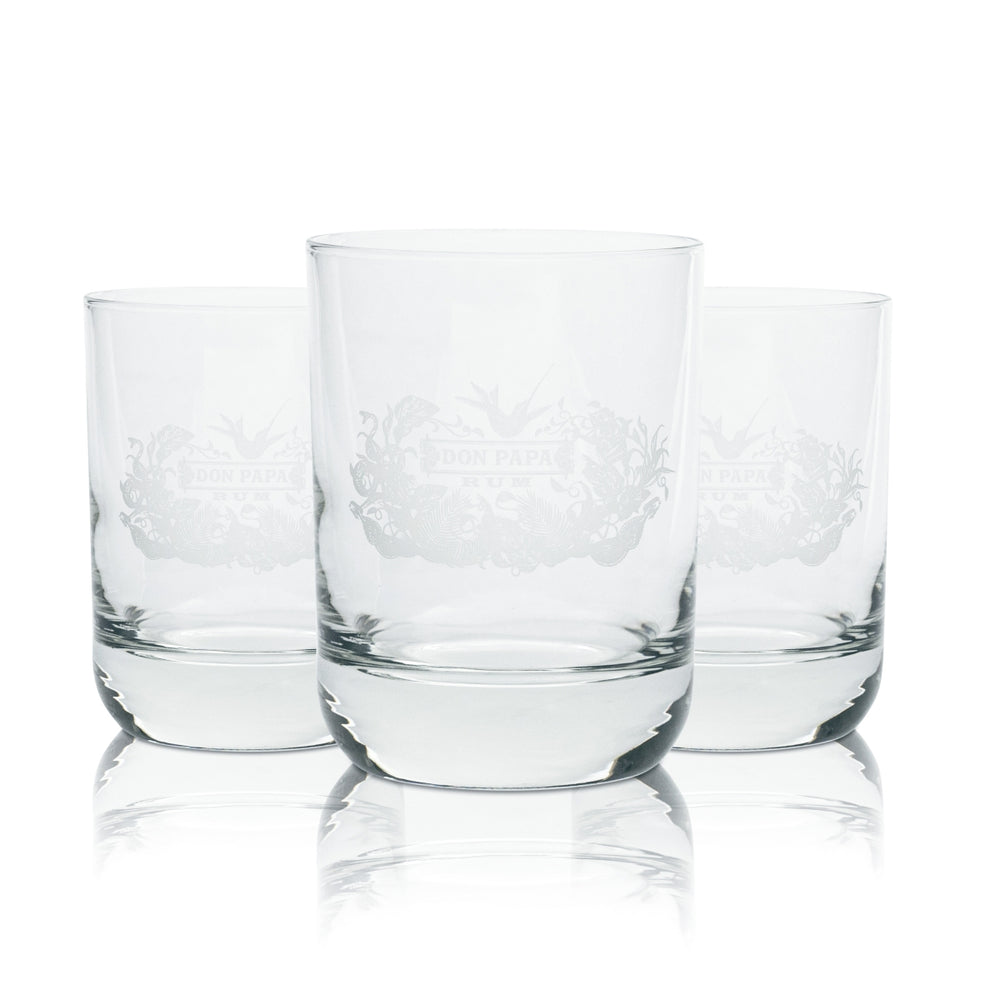 3x Don Papa Rum Glass 0.2l Tumbler Long Drink Glasses Gift Set Baroko Negros