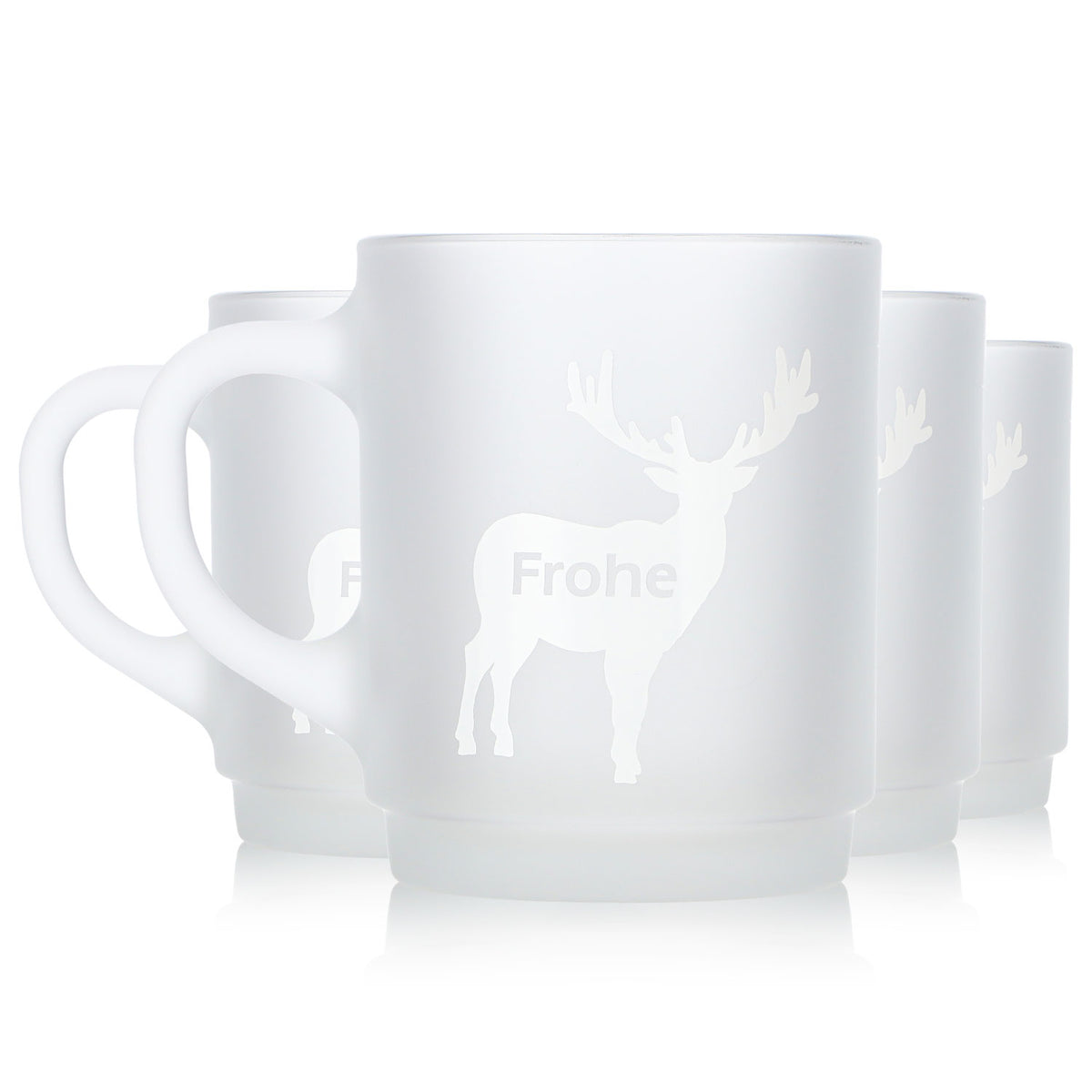 4 Mohaba Satin-Finish Glass Mulled Wine Mugs with Deer Design, "Merry Christmas," 0.2 L, Calibrated