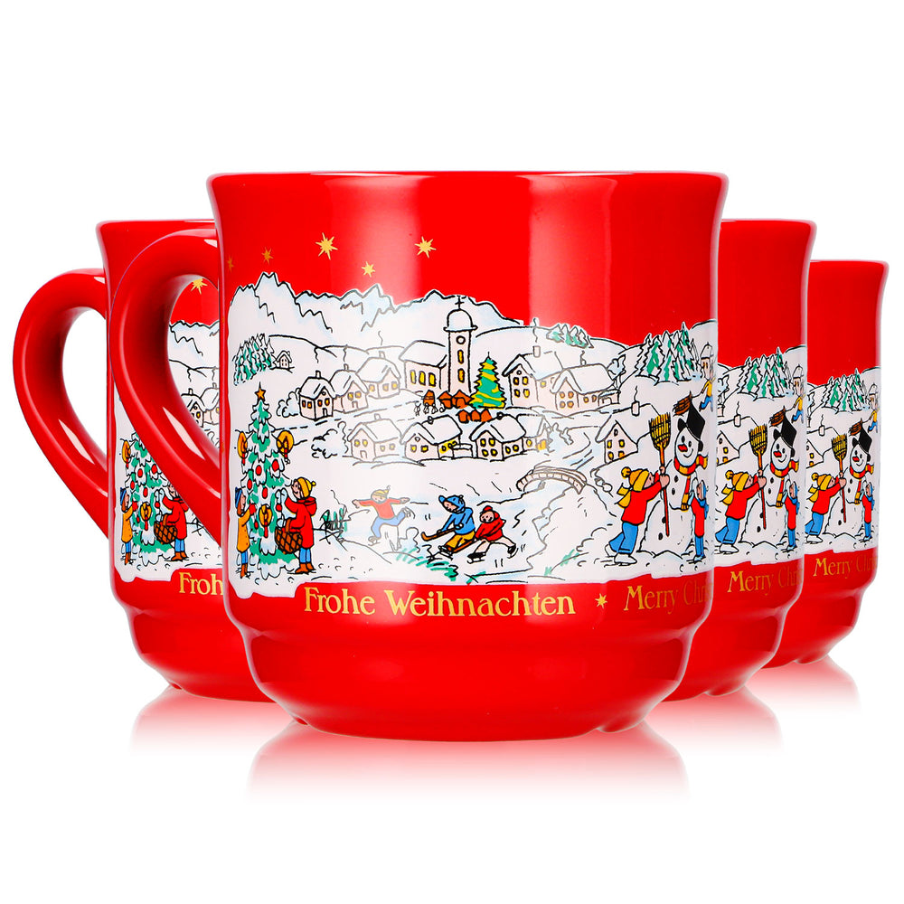 4 Mohaba Mulled Wine Mugs, Model 8000, "Merry Christmas," Winter, Fire Red, 0.2 L, Calibrated