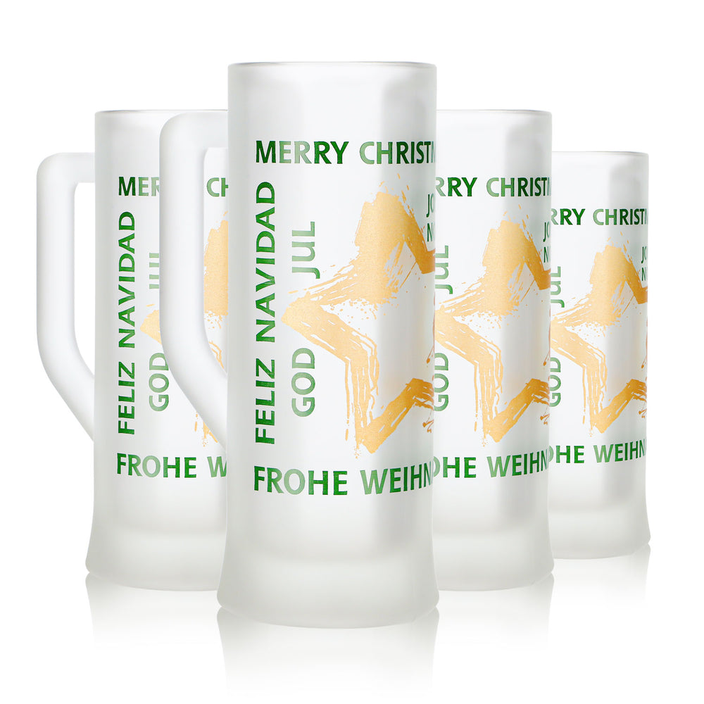 4 Mohaba Karlsseidel Mulled Wine Mugs, Satin-Finish Glass, Merry Christmas Star, 0.2 L, Calibrated