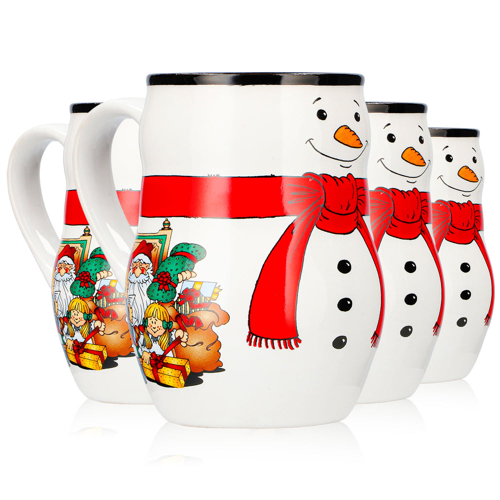 4 Mohaba Mulled Wine Mugs, Snowman Mug with Relief Design, Merry Christmas, White/Black, 0.2 L, Calibrated