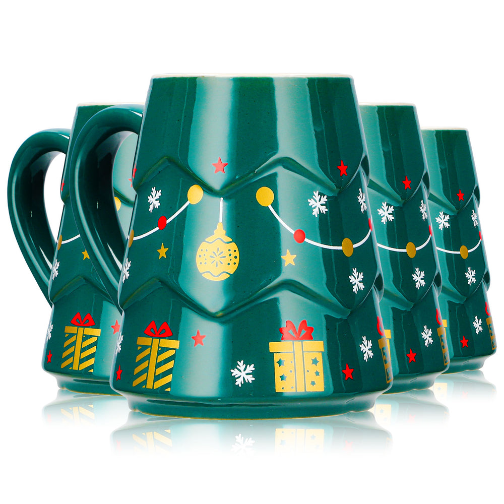 4 Mohaba Mulled Wine Mugs, Christmas Tree Design, Dark Green / Chamonix, 0.2 L, Calibrated