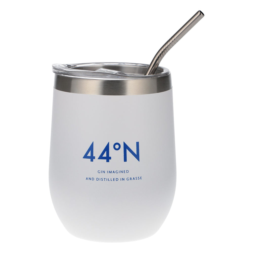 44°N Gin To-Go Stainless Steel Cup, 0.4 L, with Straw, White – New & Stylish