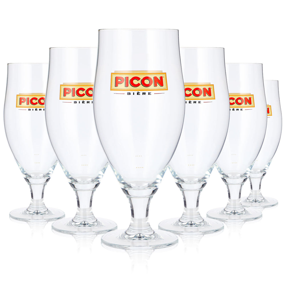 4 Picon Beer Glasses, 0.63 L, Goblet-Style, Yellow Logo (Set of 4)