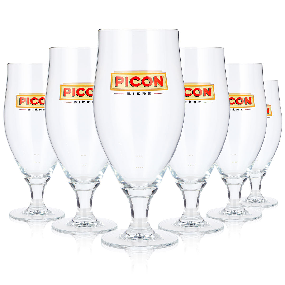 4 Picon Beer Glasses, 0.63 L, Goblet-Style, Yellow Logo (Set of 4)
