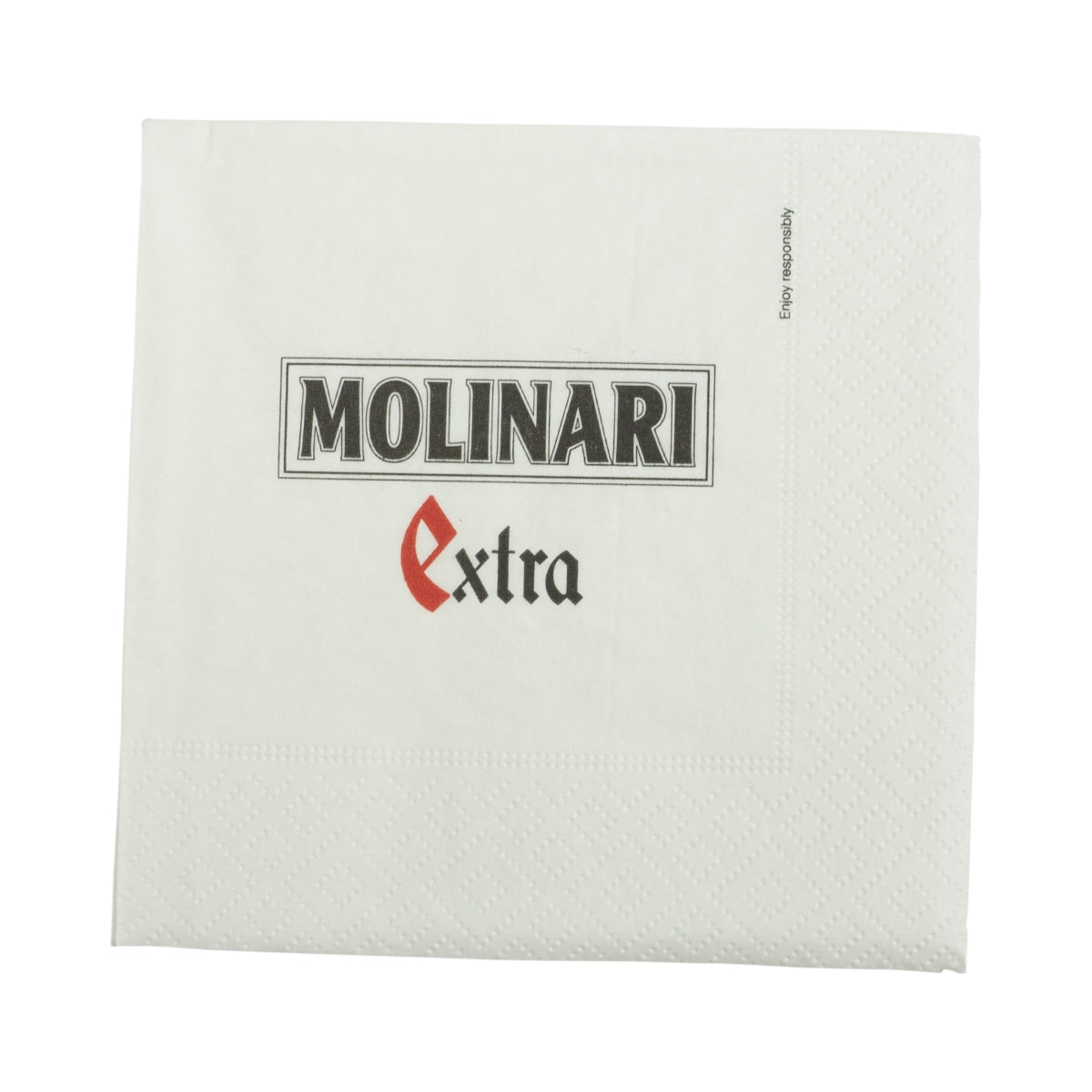 50x Molinari Extra Sambuca napkins, 3-ply tissue, 15x15 Glass coasters