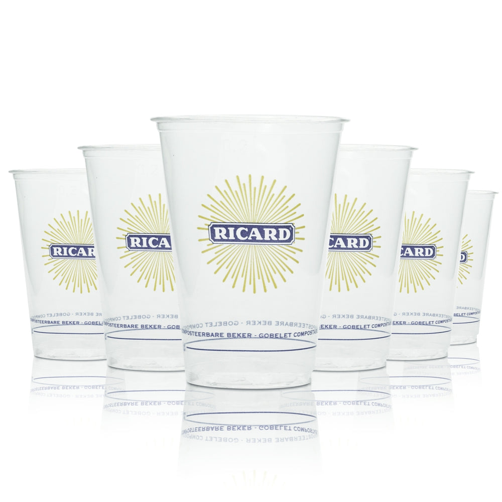 50x Ricard liqueur disposable cups, 0.1 l, plastic glass cups, aniseed, France, bar